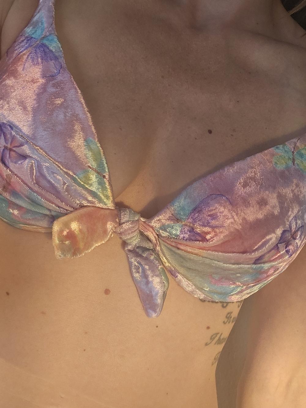 Vintage 90s Pastel Velvet Tie-Front Bikini Top